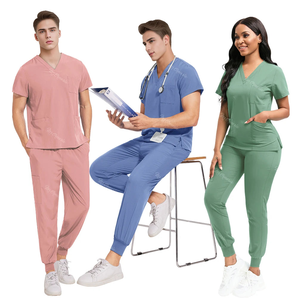 Medical Nurse Uniforms Vet Beauty Workwear Pockets Clinical Scrub Top Pant Doctor Nursing Suit Surgical Uniform Unisex Scrub Set