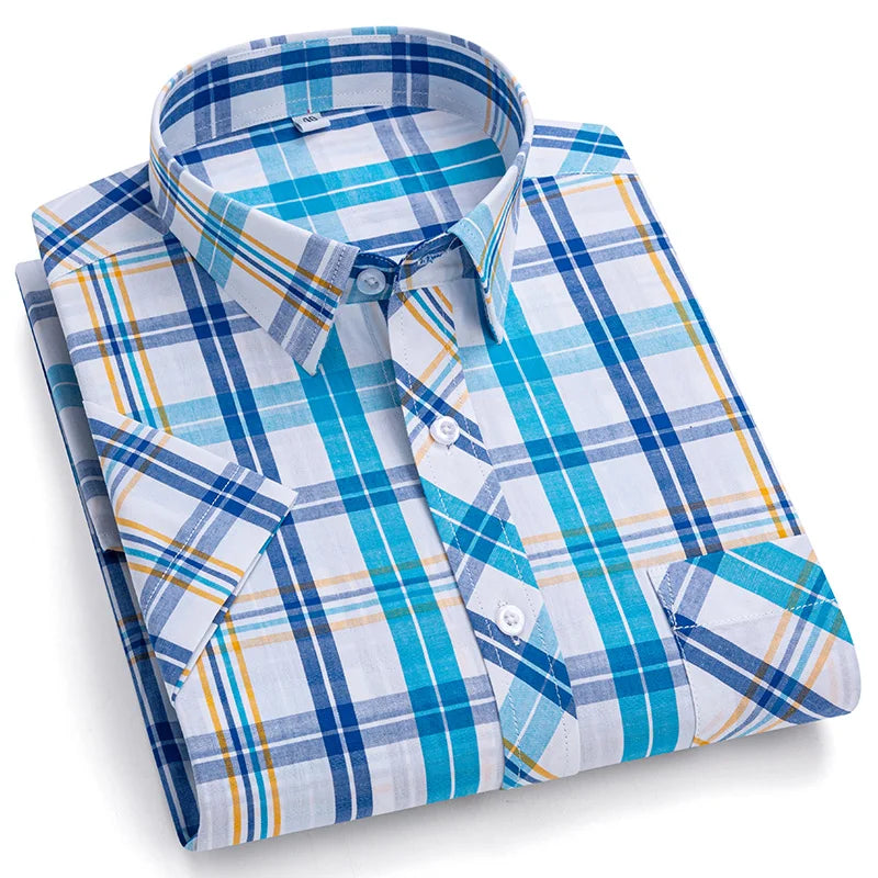 Plus Size 8XL 7XL New Men's Shirts Short Sleeve Cotton Plaid Shirt Summer Fashion Thin Soft Classic Basic Casual Male Clothing