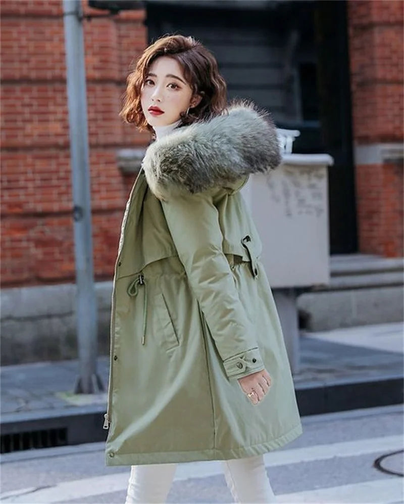 Winter Jacket New Women Parka Clothes Long Coat Wool Liner Hooded Jacket Fur Collar Thick Warm Snow Wear Padded Parka