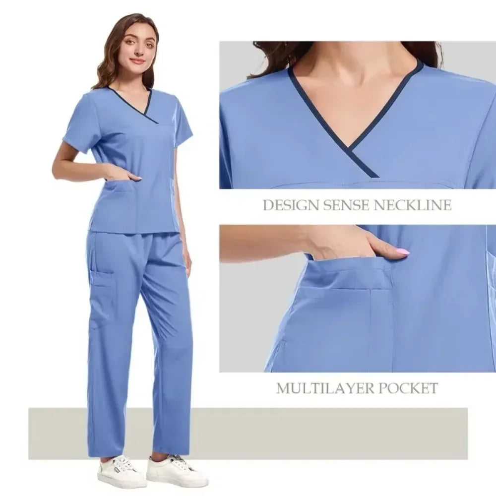 Nurse Scrubs New Fashion Medical Scrub Soft Breathable Jogger Pants Set Surgical Uniforms Woman Nursing Clinical Doctor Workwear