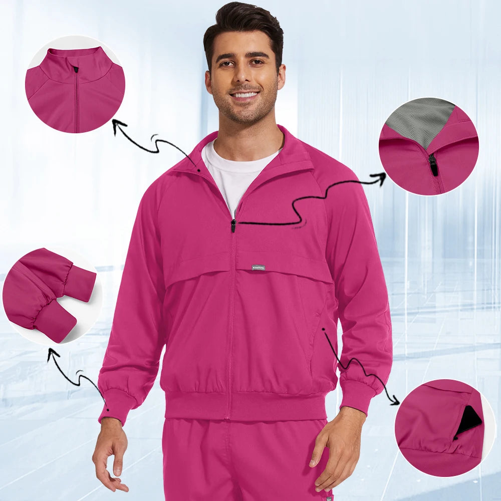 Women Men's Spring Autumn Soft Long Sleeve Jacket Medical Clinical Nurse Coats Hospital Pharmacy Work Top Pocket Dentist Outwear