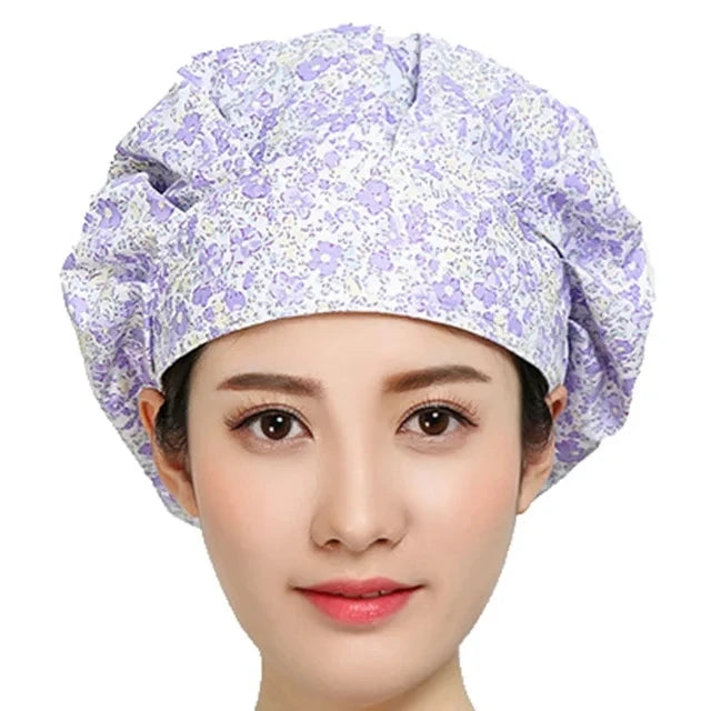 Women Printed Bouffant Scrub Caps Cotton Sweatband Adjustable Washable Reuseable Hats Casual Head Cover Working Caps Medical