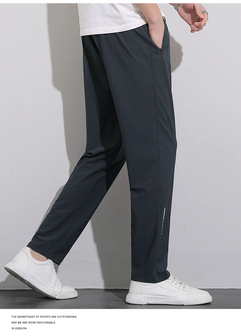 Plus Size 8xl Men Sports Pants Quick-Drying Men'S Trousers Joggers Sportswear Solid Ice Silk Sweatpants Male Elastic