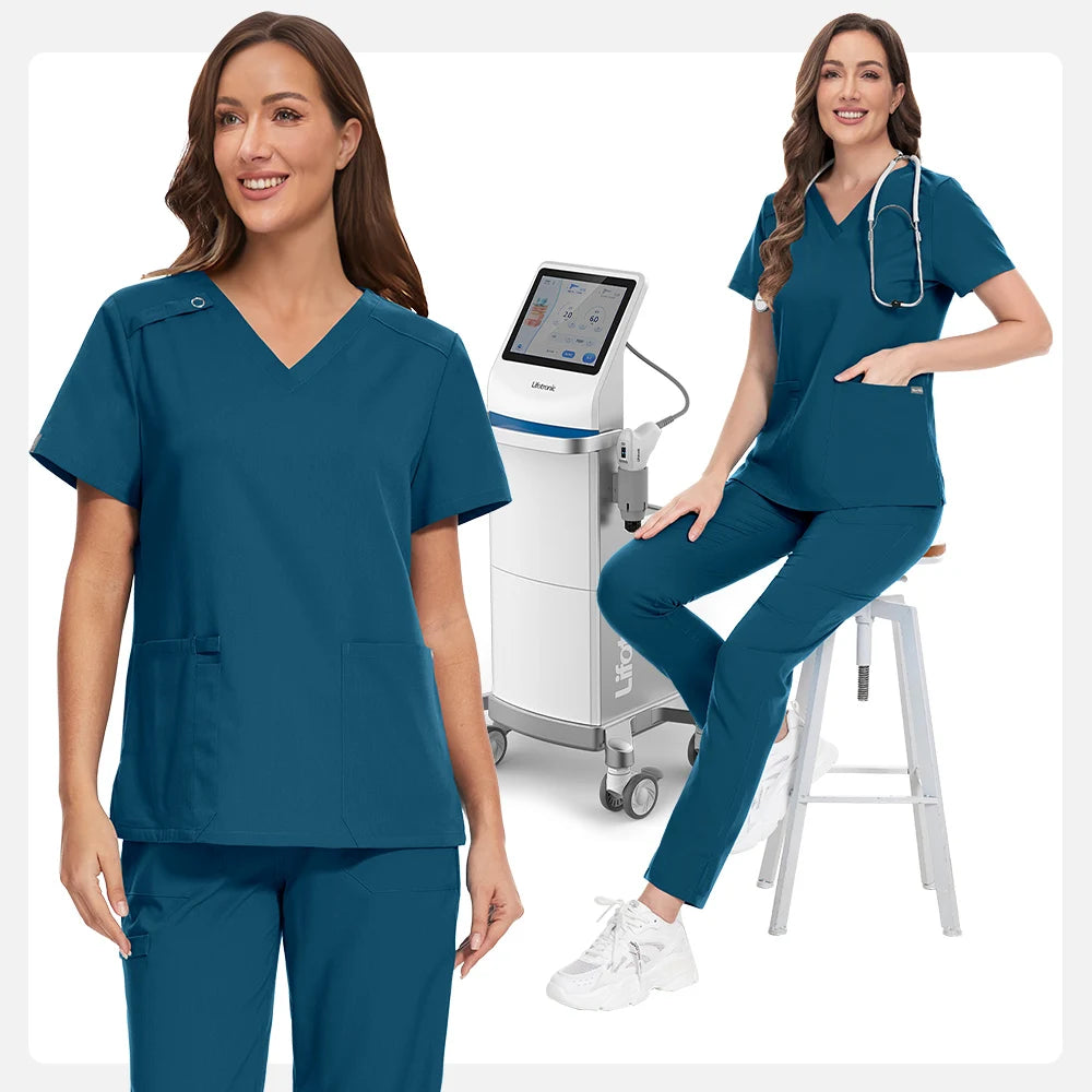 Niaahinn Spa Uniform Women Scrubs Suit Short Sleeved V-neck Surgical Nursing Set Multicolor Pet Grooming Doctor Medical Workwear