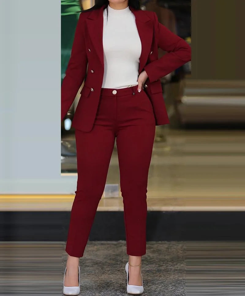 Sets for Women 2 Pieces 2023 Autumn Fashion Notched Neck Long Sleeve Blazer & Elegant High Waist Work Pants Set Office Lady