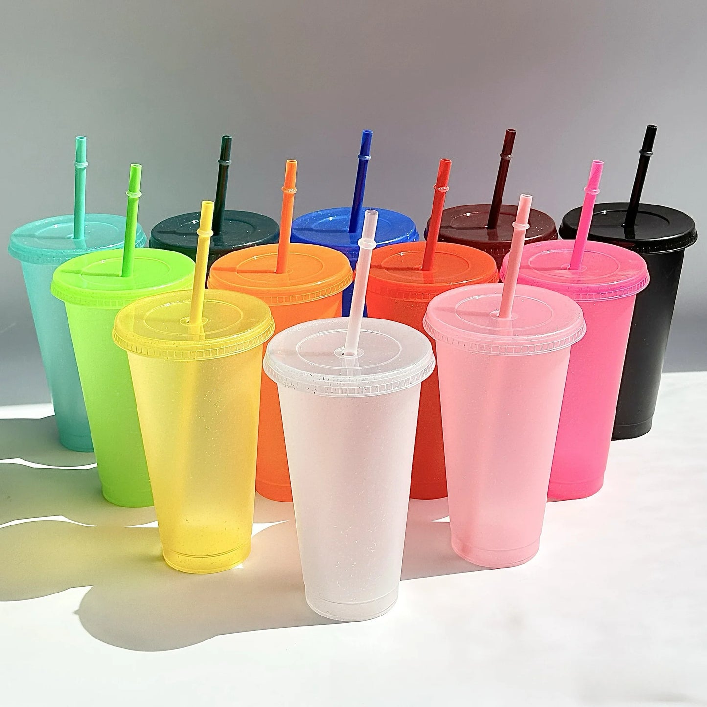 PlasticCupsWithLids And StrawsJuice Milk Tea Coffee CupsDrinking CupCold CupsColor Changing Cups, Glitter Cups ChangingPartyCups