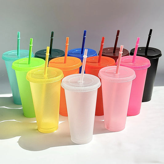PlasticCupsWithLids And StrawsJuice Milk Tea Coffee CupsDrinking CupCold CupsColor Changing Cups, Glitter Cups ChangingPartyCups