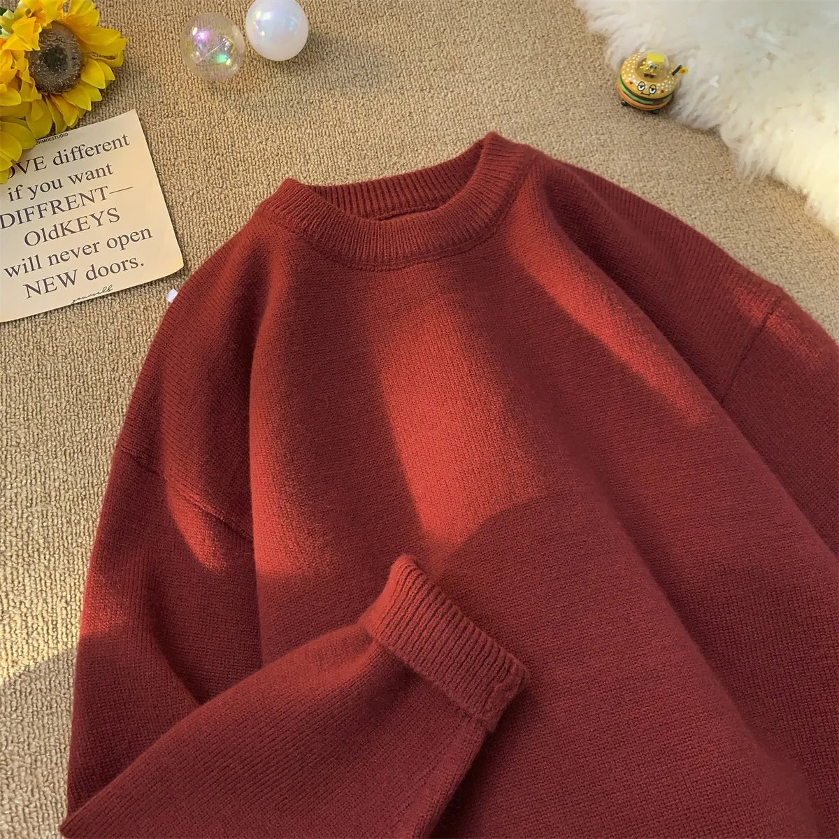 Sweater men's winter loose and lazy style retro thread jacket simple inner layer base knit sweater
