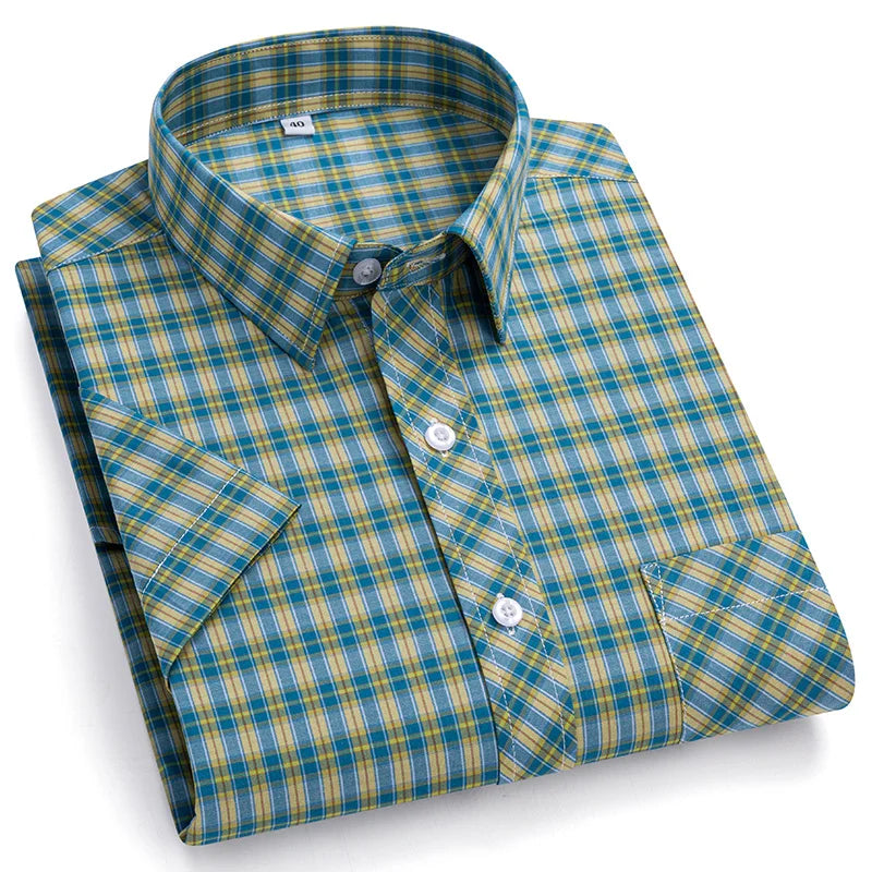 Plus Size 8XL 7XL New Men's Shirts Short Sleeve Cotton Plaid Shirt Summer Fashion Thin Soft Classic Basic Casual Male Clothing