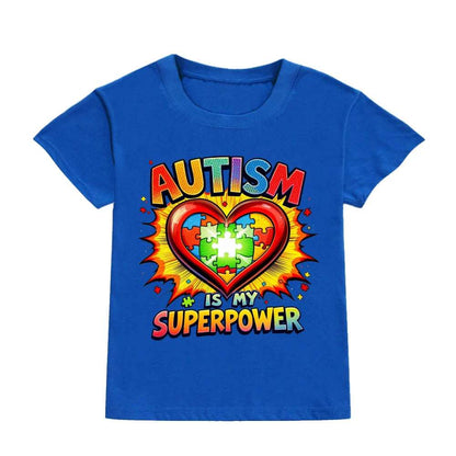 Autism Is My Superpower Kids Tshirt Autism Awareness Youth Shirt Toddler Short Sleeve Clothes Colorful Puzzle Boys Tee