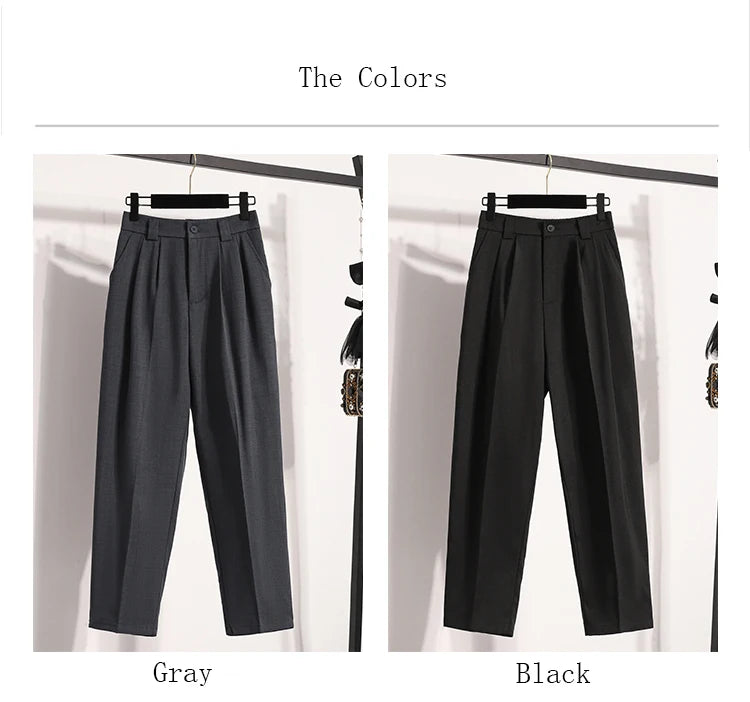 Plus Size Pants For Women Spring Summer 2025 New Korean Fashion High Waist Suit Pants Women Gray Or Black Casual Trousers Female