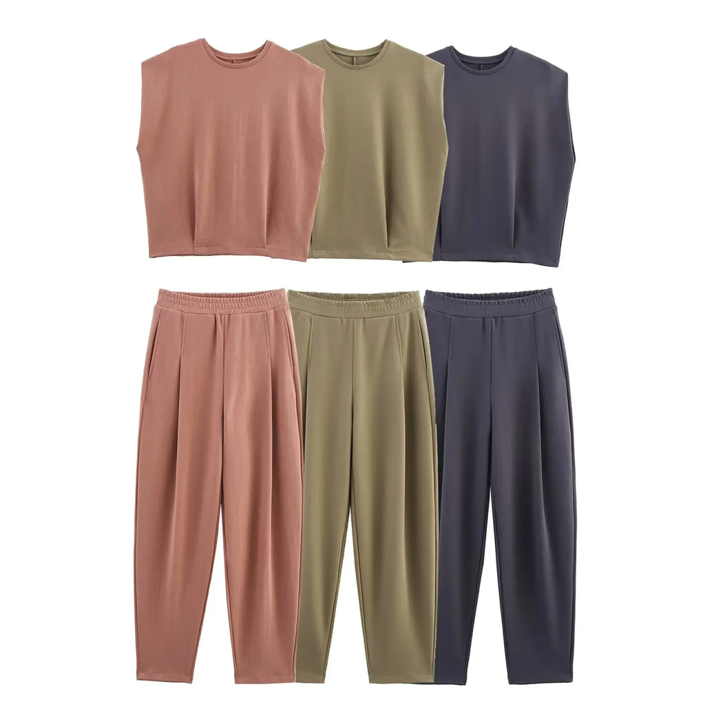 2025 New Women's Clothing European and American Style Fashion Washed Double-Sided Fabric Casual Pleated Pants