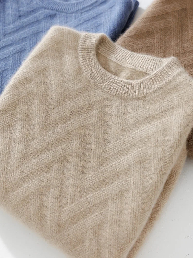 Men's Cashmere Sweater Autumn Winter  O-neck Long Sleeve Pullover  Casual Clothing 100% Merino Wool high-end Knitwear Top