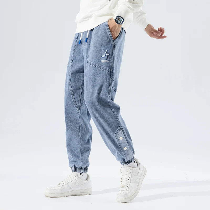 Spring Autumn Plus Size Baggy Jeans Men Hip Hop Streetwear Harem Pants Fashion Embroidery Stretch Cotton Casual Jogger Jeans 8XL
