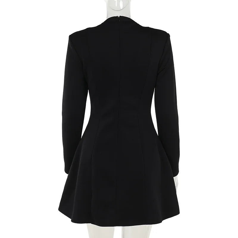 NIDANSSI White Deep V Pockets Evening Party Dress Women 2024 Robes Elegant Sexy Dress Bodycon Zipper Mini Autumn Dress Vestidos