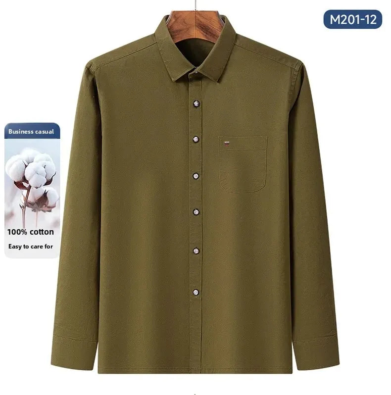 S-7XL New 100% Pure Cotton Men's Shirts Long Sleeves Solid Color Soft Regular Fit Casual Shirt Pocket Social Blouse Male Clothes