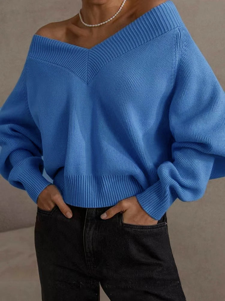 Fashion Sweater Woman Winter 2025 Vintage Oversize Sweaters Female Knitted Top V-neck Jumper Long Sleeve Autumn Women's Pulovers