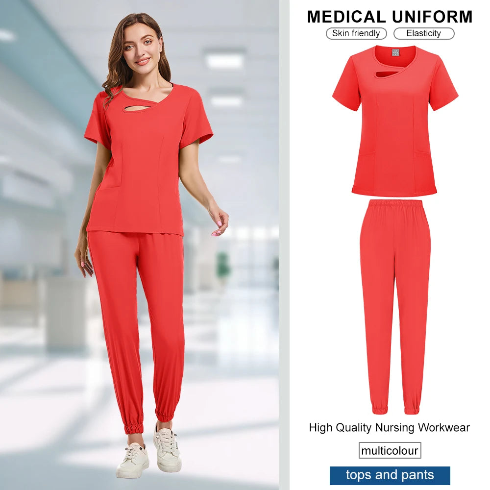 Beauty Workwear Women Medical Nurses Uniform Surgical Scrubs Set Spa Top Pants Clinic Carer Clothes Nursing Uniforms Jogger Suit