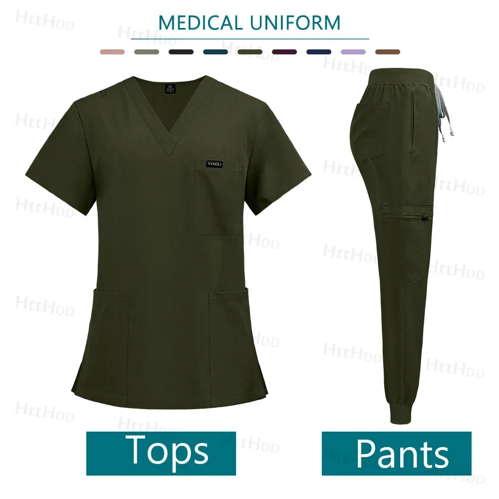Doctor Nurse Medical Uniforms Shirt Scrubs Women Jogger Set Hospital Accessories Operating Room Surgical Gowns Mens Workwear New