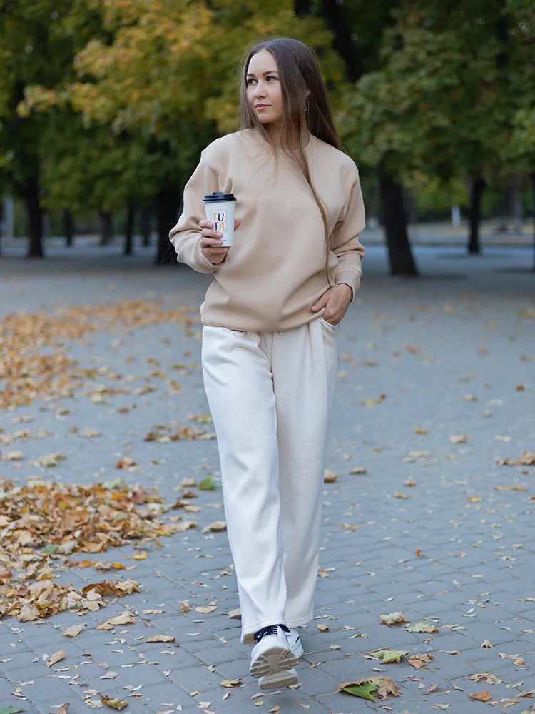 Winter Fleece Sweatshirts For Women Oversized Top Warm Pullovers Black Loose O Neck White Thick Velvet Sweatshirt Women Warm