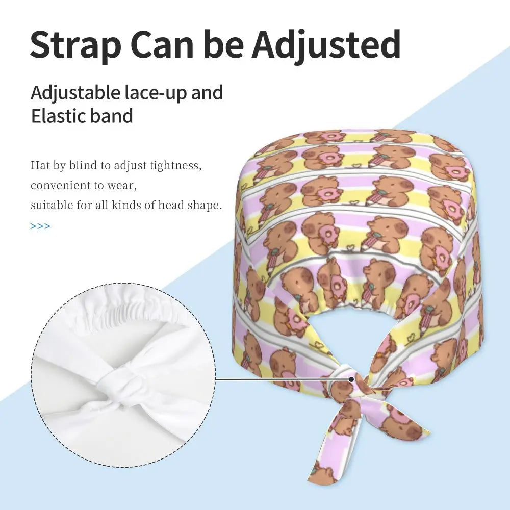 Custom Cartoon Capybara Medical Staff Scrubs Hat Women Men Comic Doctor Nursing Surgical Cap Scrub Caps