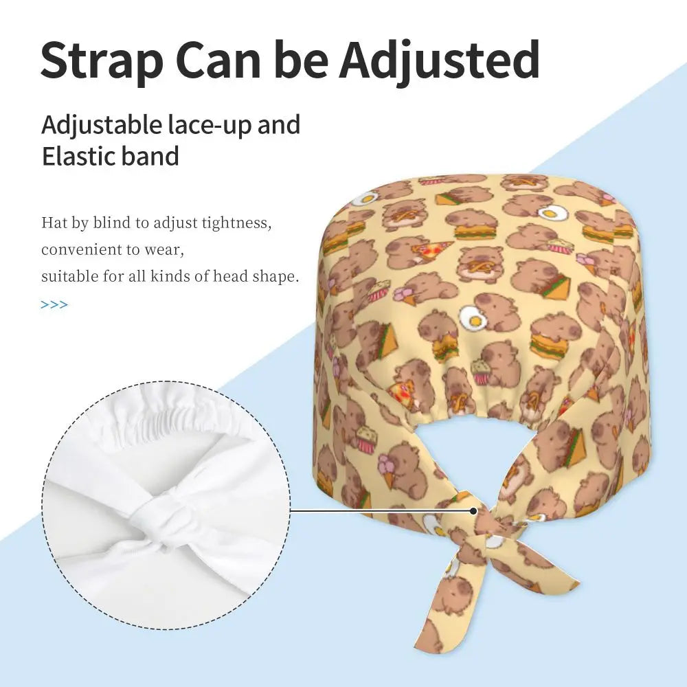 Custom Cartoon Capybara Medical Staff Scrubs Hat Women Men Comic Doctor Nursing Surgical Cap Scrub Caps