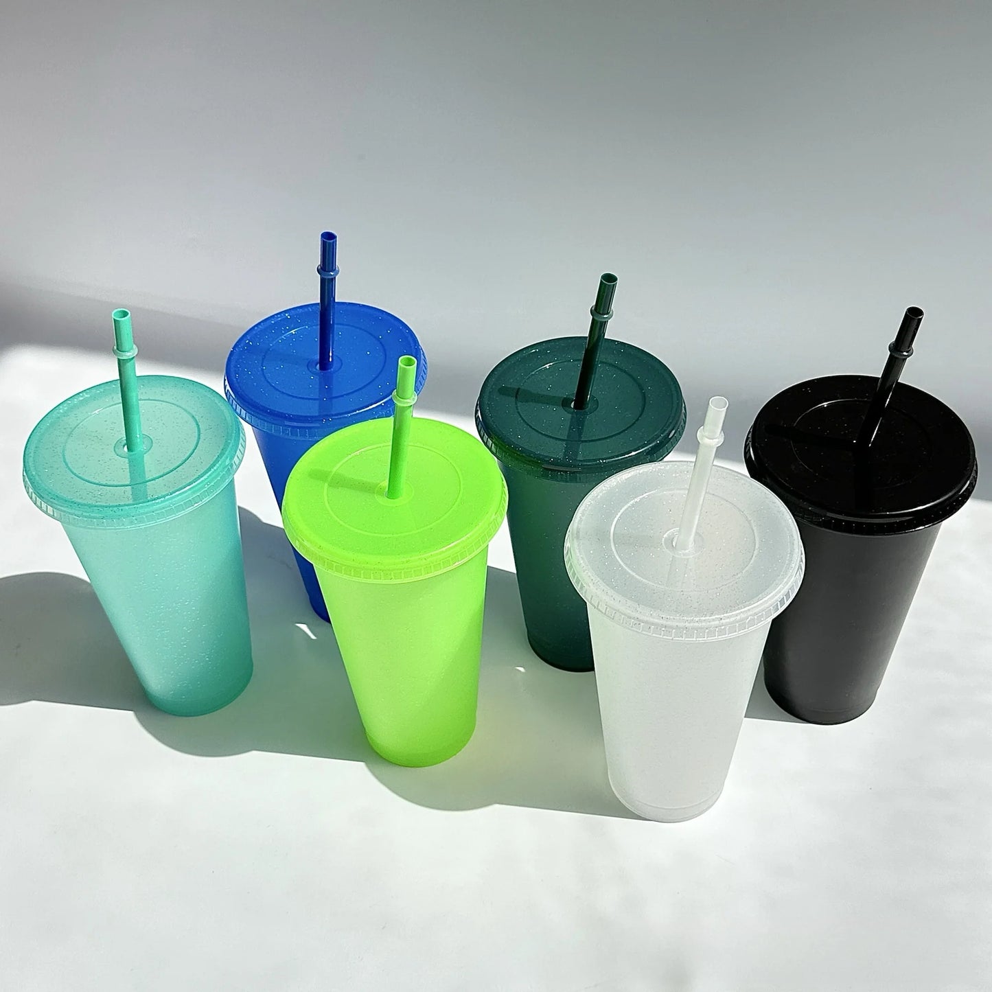 PlasticCupsWithLids And StrawsJuice Milk Tea Coffee CupsDrinking CupCold CupsColor Changing Cups, Glitter Cups ChangingPartyCups