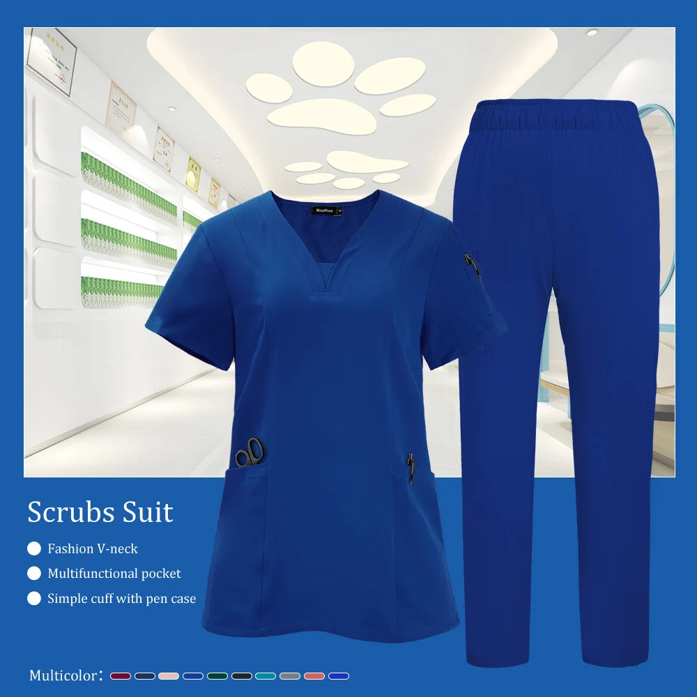 Pet Grooming Institutions Scrub Set Unisex V-Neck Beauty Salon Work Clothes Spa Uniforms Dentistry Surgical Scrub Tops Pants Set
