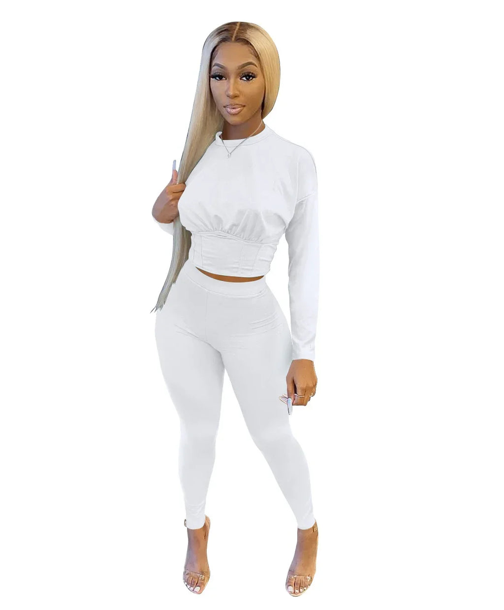 New Autumn Women's Pure Color Sports Waist Suit Fashion Casual Two-piece Set