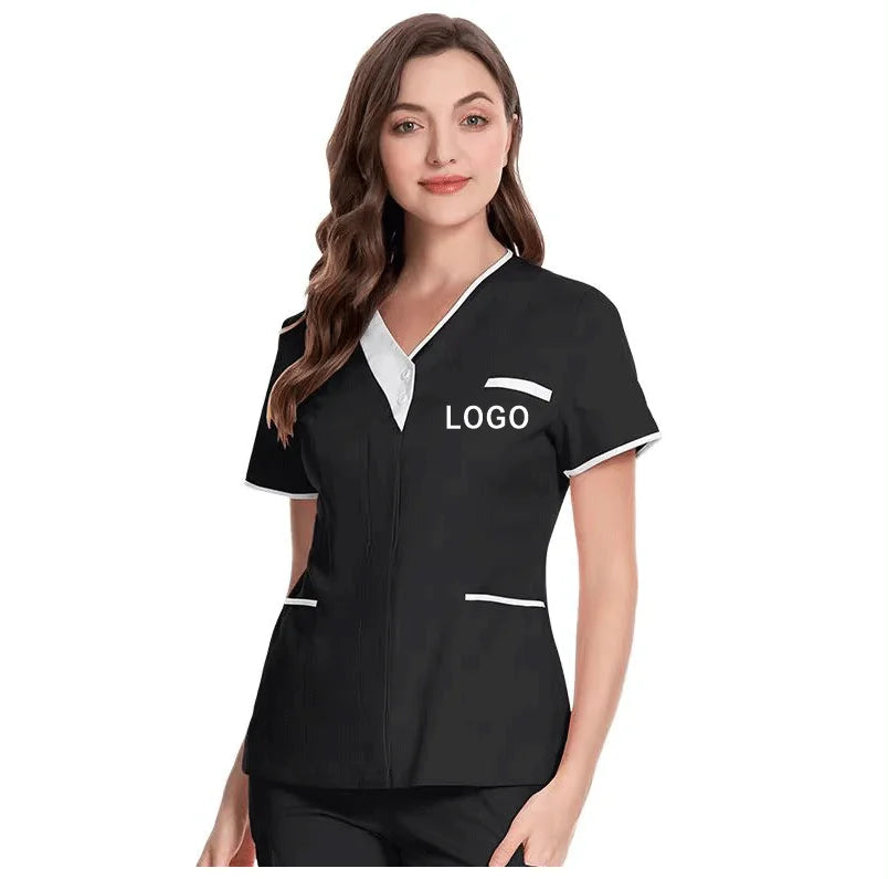 Custom Nurse UniformScrubs Tops Short Sleeve Pocket Clinic Nursing Scrub Tops Healthcare Carer Tunic Design Print Logo