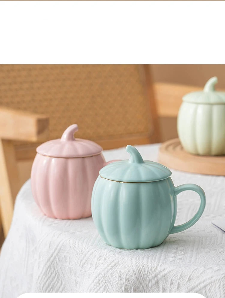 Multicolored Pumpkin Breakfast Mug Household Water Cup Ceramic Coffee Cups with Lid High Beauty Couple Oat Mugs Drinkware