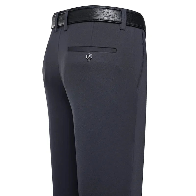 Men's Stretch Suit Pants Black Business Casual Trousers Office Summer Autumn Navy Grey Spandex Straight Pants