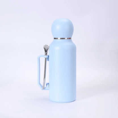 Portable and Simple Car Cup with Spoon Large-capacity Solid-color Handle Cup  Stainless Steel Outdoor Double-layer Insulated Cup