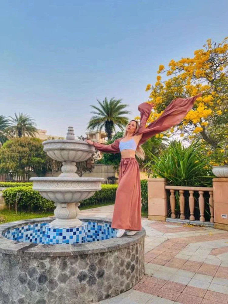 Women 3 Piece Sets Homewear Fashion Casual Lantern Sleeve Cardigan Tops+Wide Leg Pants Suits Lady Spring Soft Three Piece Outfit