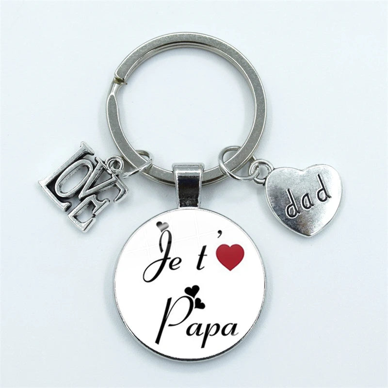 I Love Dad Keychain My Dad Is A Super Hero Pendant Glass Dome Cabochon Key Ring Father's Day Best Gift