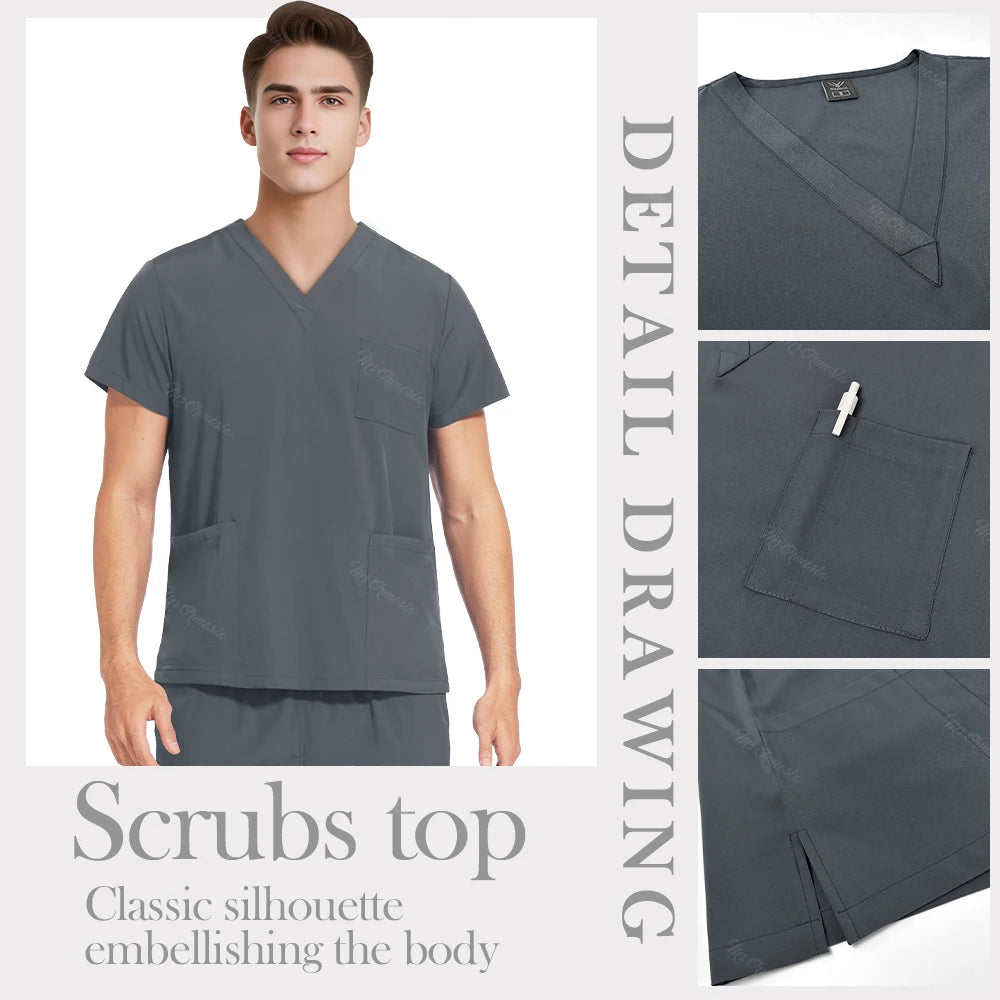 Medical Nurse Uniforms Vet Beauty Workwear Pockets Clinical Scrub Top Pant Doctor Nursing Suit Surgical Uniform Unisex Scrub Set