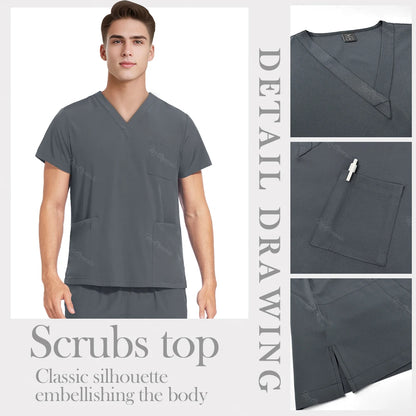 Medical Nurse Uniforms Vet Beauty Workwear Pockets Clinical Scrub Top Pant Doctor Nursing Suit Surgical Uniform Unisex Scrub Set