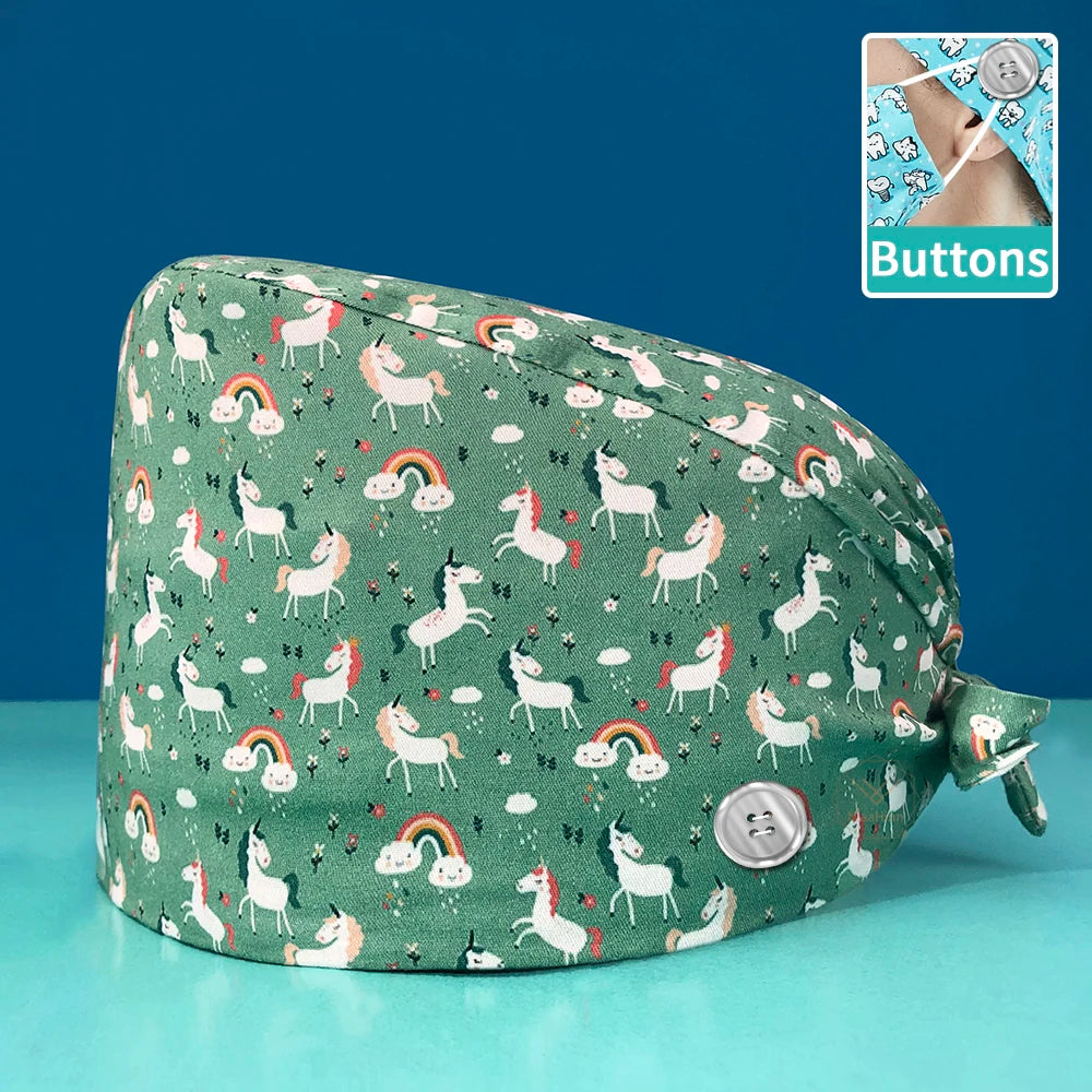 Pill Capsule Pattern Pink Scrubs Cap Female Nurse Medical Clinic Accessories Women's Operating Room Hat with Buttons Cotton Hats