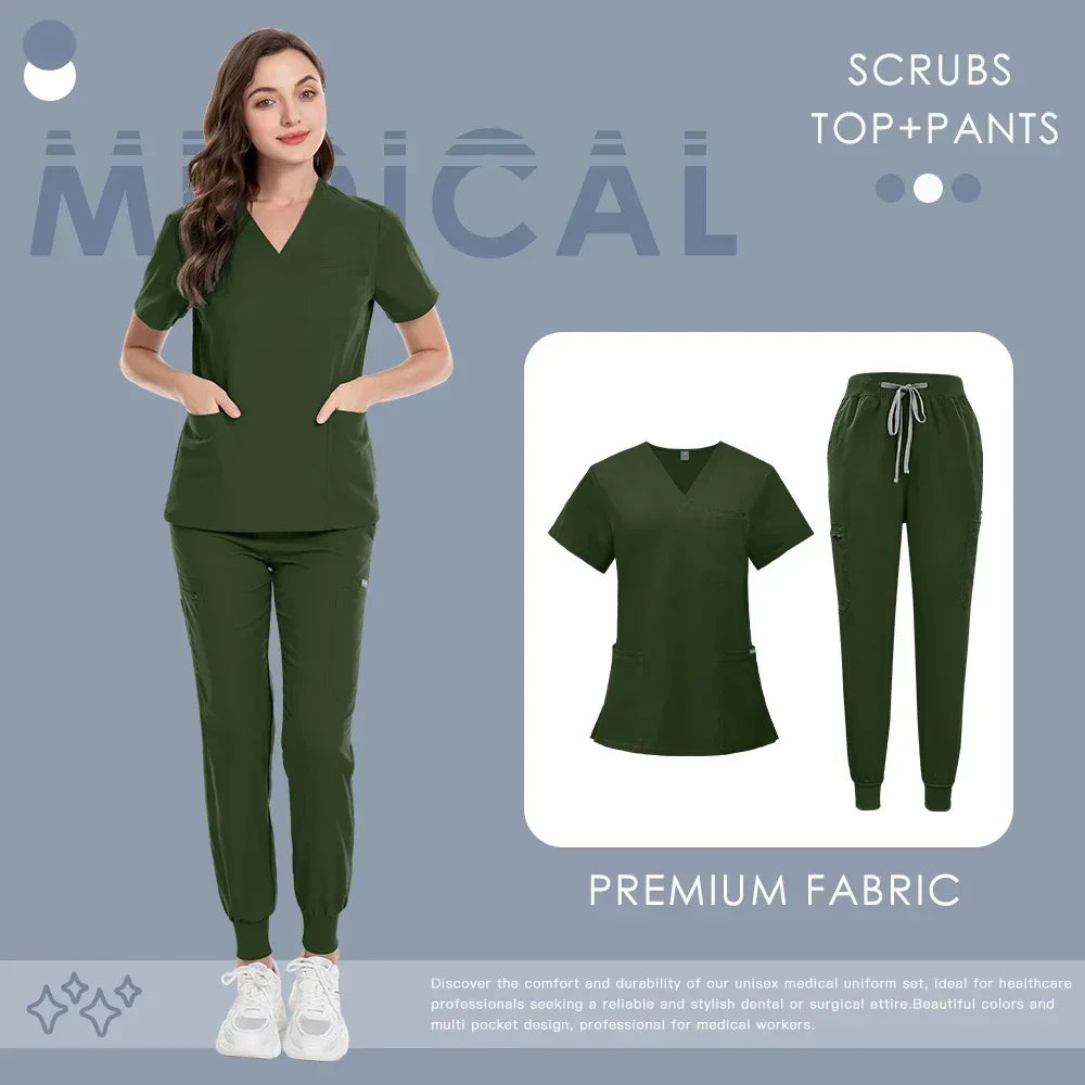 Nursing Clinical Scrubs Set Sanitary Uniform Medical Clothing Veterinary Surgical Top Pants Men Women Work Wear Dentist Overalls
