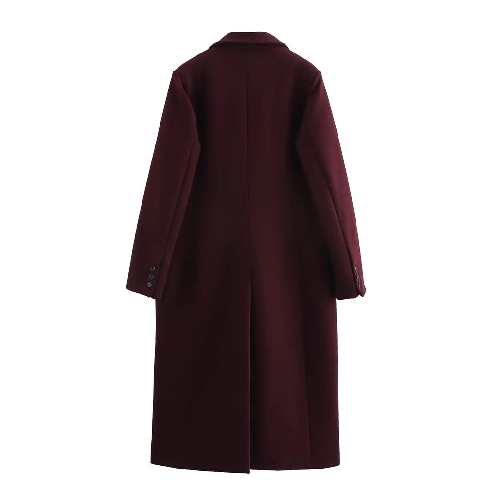 HH Female Autumn Winter Fashion Woolen Long Coat Woman Casual Turn-Down Collar Long Sleeves Pockets Double Breasted Coat
