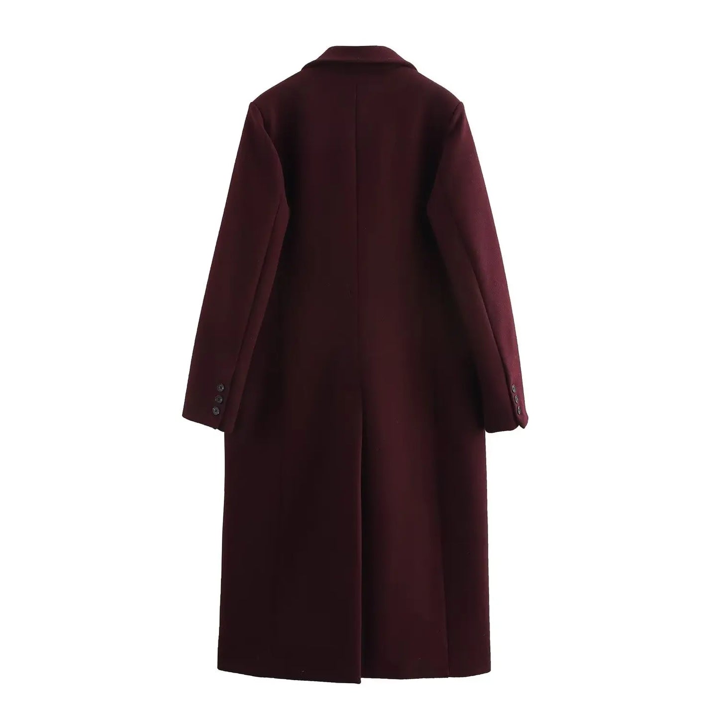 HH Female Autumn Winter Fashion Woolen Long Coat Woman Casual Turn-Down Collar Long Sleeves Pockets Double Breasted Coat