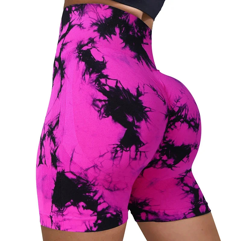 Tie-Dye Yoga Shorts for Women High Elastic Gym Shorts Push Up Sports Shorts Running Workout Fitness Women Short Sports Leggings