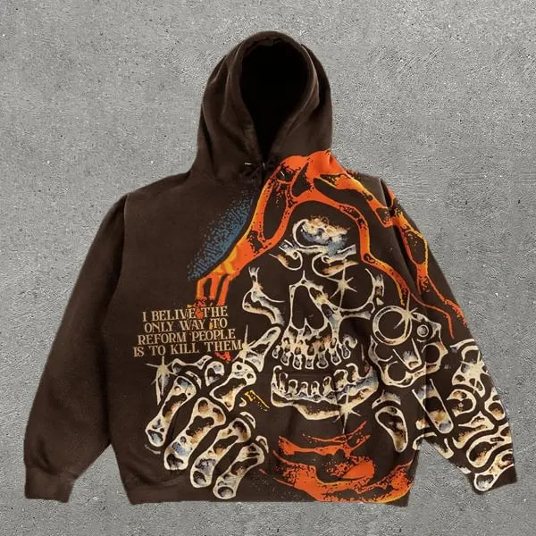 Streetwear Hoodies Y2K Men Women Clothes American Retro Skull Graphic Print Oversized Hoodies Sweatshirts Rock Pullover Hoodies