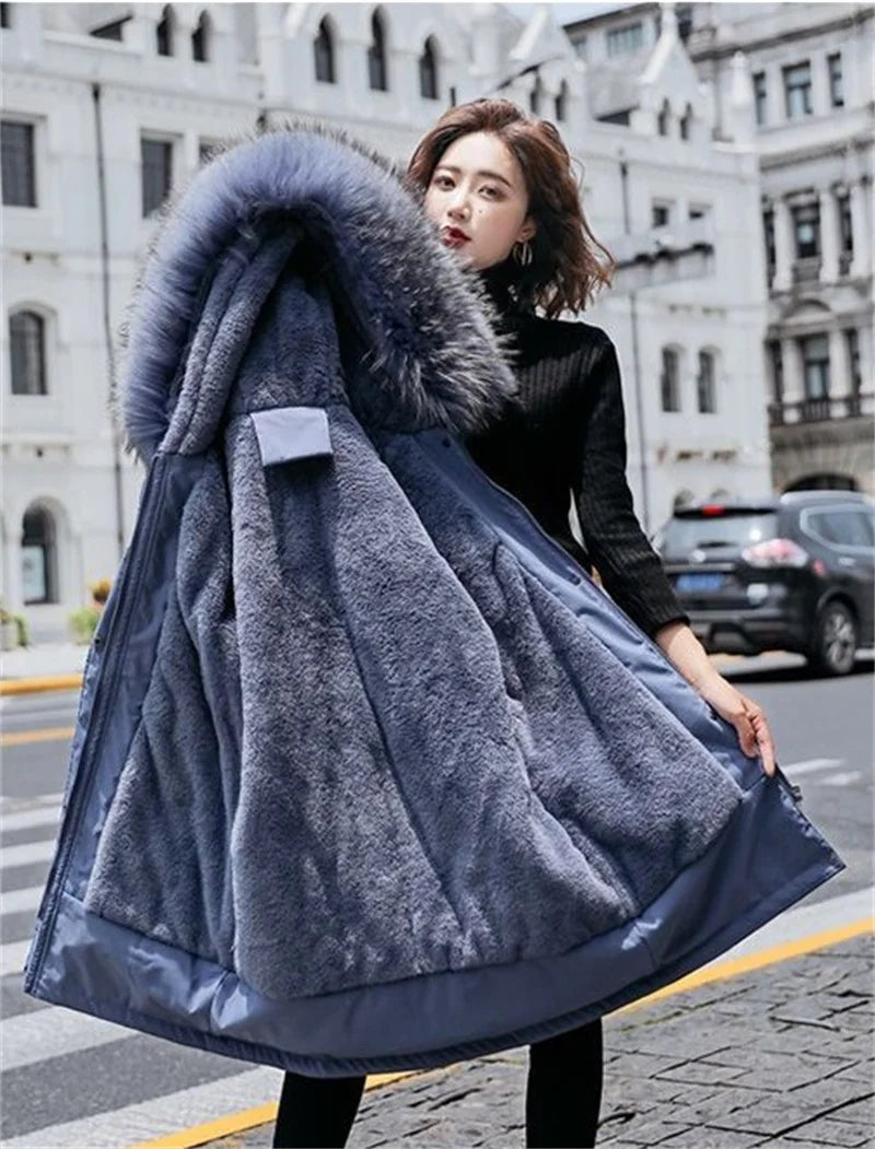 Winter Jacket New Women Parka Clothes Long Coat Wool Liner Hooded Jacket Fur Collar Thick Warm Snow Wear Padded Parka