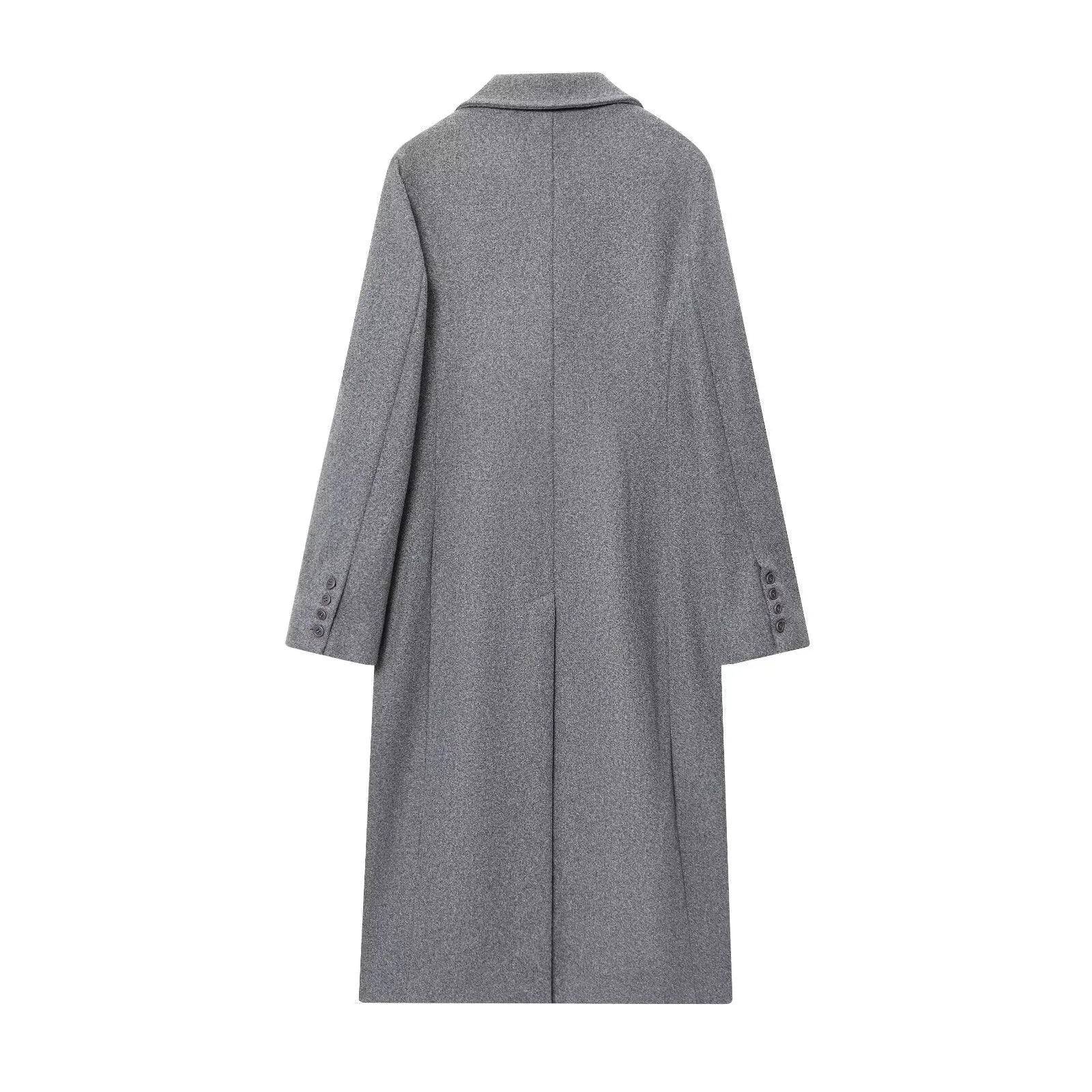HH Female Autumn Winter Fashion Woolen Long Coat Woman Casual Turn-Down Collar Long Sleeves Pockets Double Breasted Coat