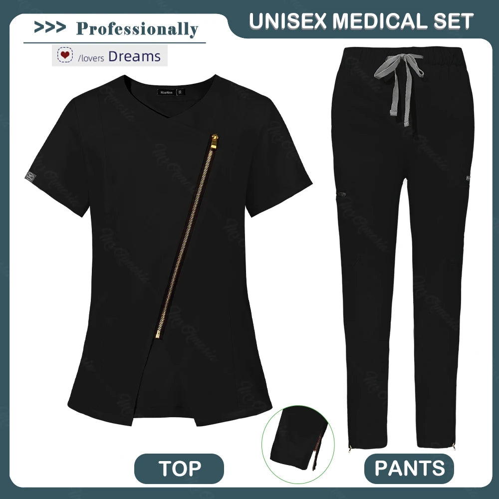 Medical Scrubs Set Women Beautician Spa Workwear Doctor Nurse Nursing Uniforms Pharmacy Dentistry Clothes Pet Shop Vet Work Suit