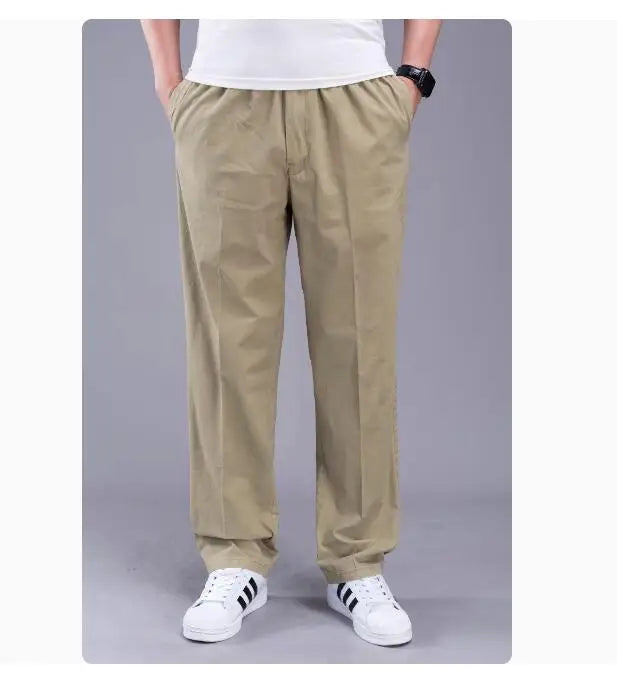 Plus size 8XL 11XL 13xl middle-aged men's summer thin elastic band high waist cotton casual trousers Dad oversize 9XL 8XL 7XL