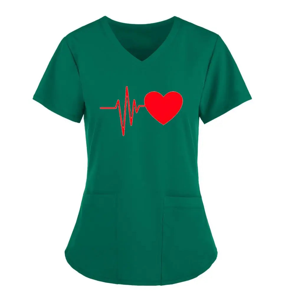 Scrubs Medical Uniforms Woman Top Fashion V Neck Soild Short Sleeve Tops Pocket Working T-Shirts Blouse Women's Athletic Shirts
