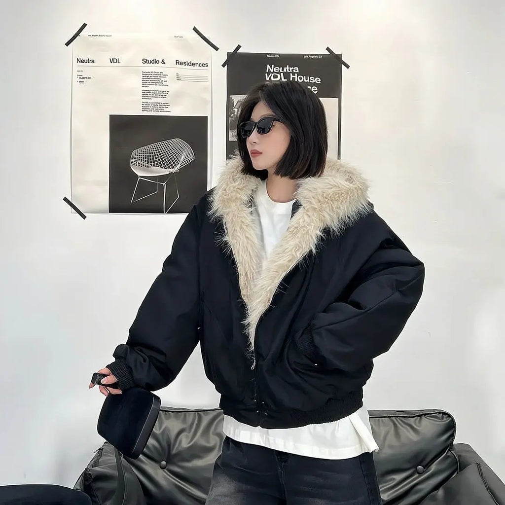 Winter Warm Jacket New High Street Fur Collar Hooded Women's American High-end Sense Versatile Korean Version Coat Trend