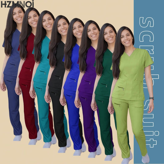 Medical Uniforms Scrubs Sets Women Hospital Surgical Uniforms Short Sleeve Top Pant Nursing Accessories Doctors Clothes Workwear